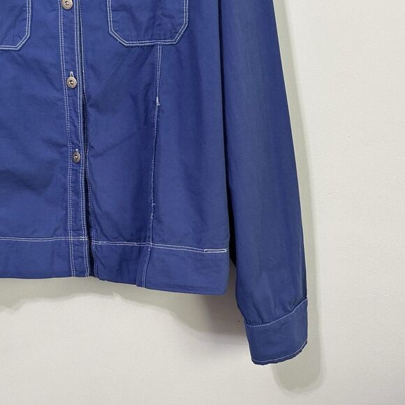 Fresh Produce Jacket Plus 1X Cotton Blue Lightweight Button Front Pockets Chore - Picture 2 of 12